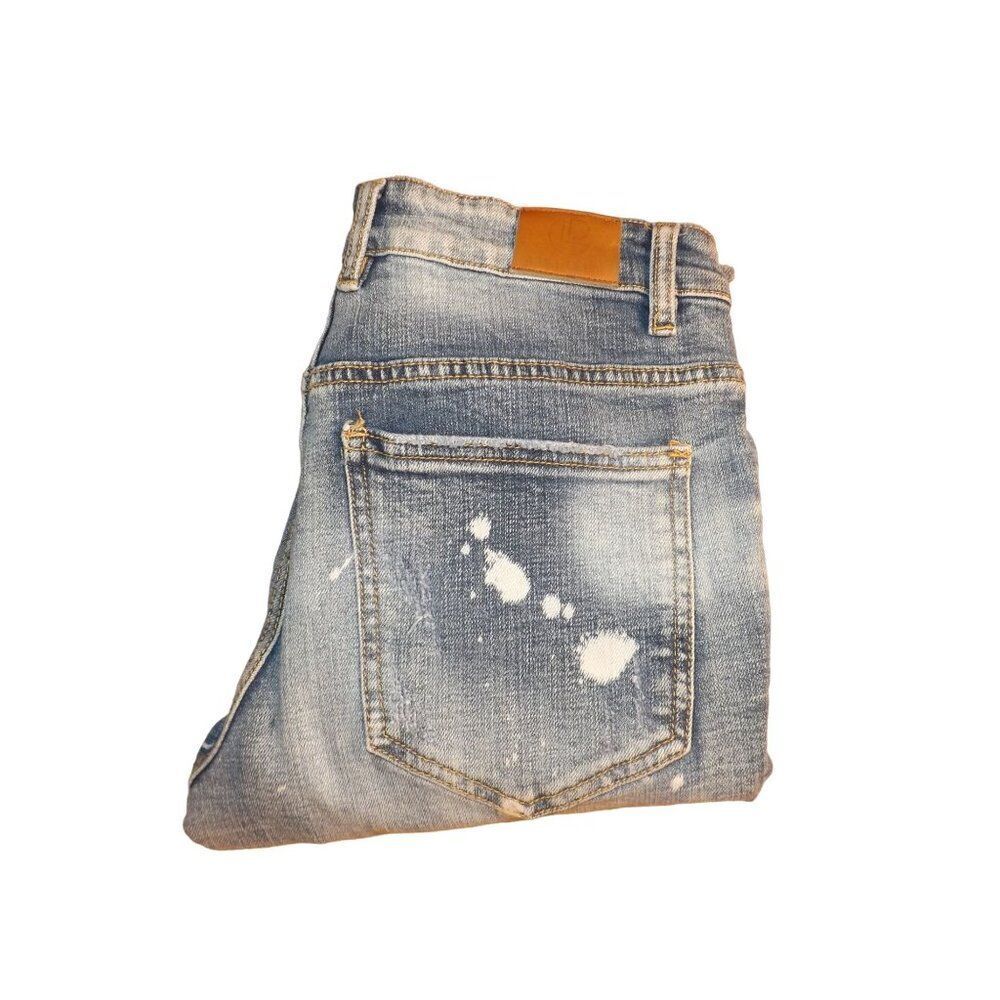 Crysp Denim Jeans Men Sz 28 Blue Distressed Frayed Straight Leg Workwear‎